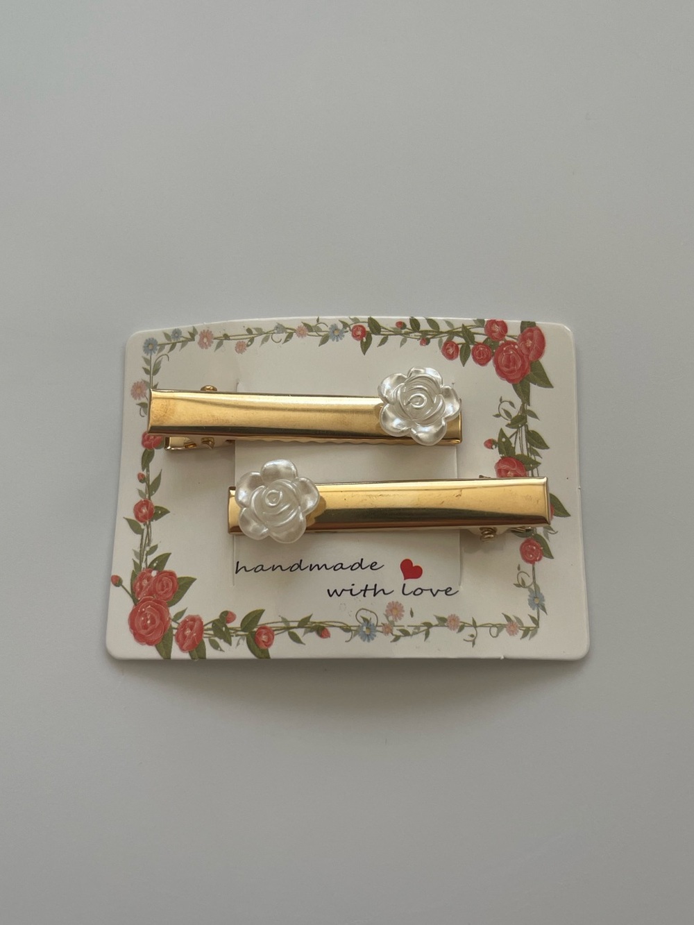 Handmade Gold Rose Flower Barrettes | Vintage Floral Hair Clips | Coquette 2pc